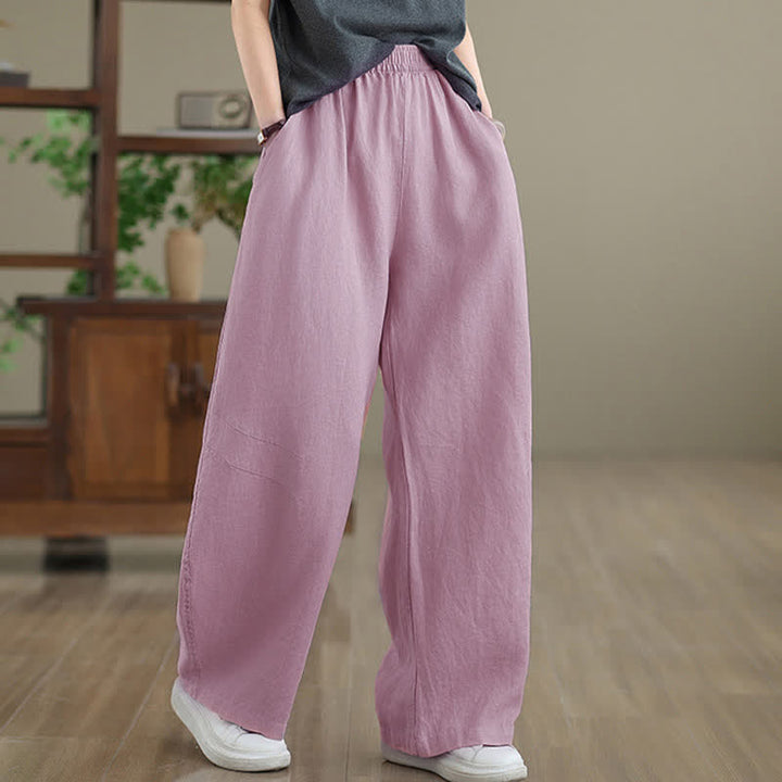Buddha Stones Casual Plain Cotton Women's Wide Leg Pants With Pockets - image 9