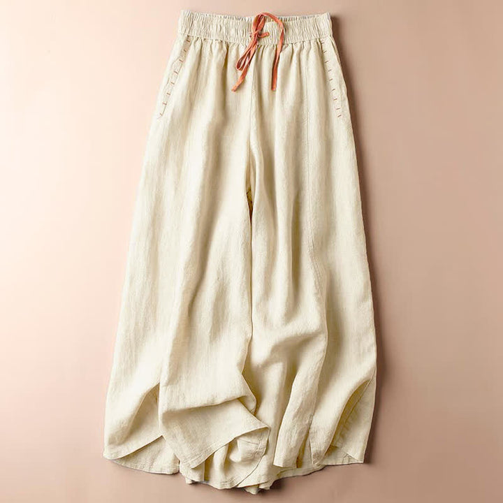 Buddha Stones Casual Slit Hem Women's 7-8 Length Wide Leg Pants With Pockets - Seashell - US8-10，UK/AU12-14，EU40-42 (2XL) - image 0