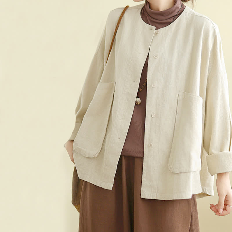 Buddha Stones Plain Design Long Sleeve Women's Jacket With Pockets - image 3