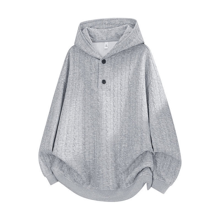 Buddha Stones Fall Winter Buttons Twisted Design Long Sleeve Men's Hoodie - LightGrey - US/UK/AU42，EU52 (3XL) - image 0