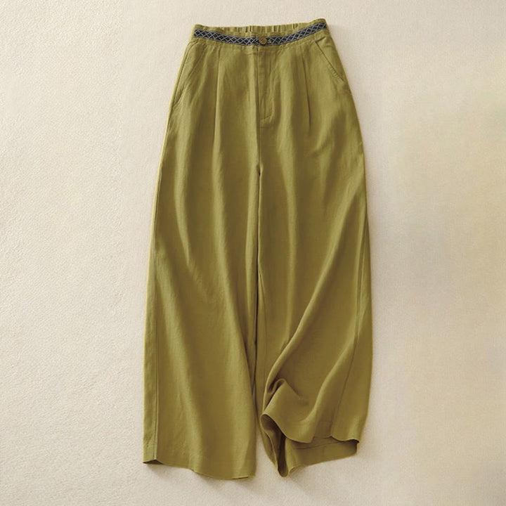 Buddha Stones Summer Plain Color 7-8 Length Women's Wide Leg Cropped Pants With Pockets Zipper - DarkGoldenrod - US8-10，UK/AU12-14，EU40-42 (2XL) - image 0