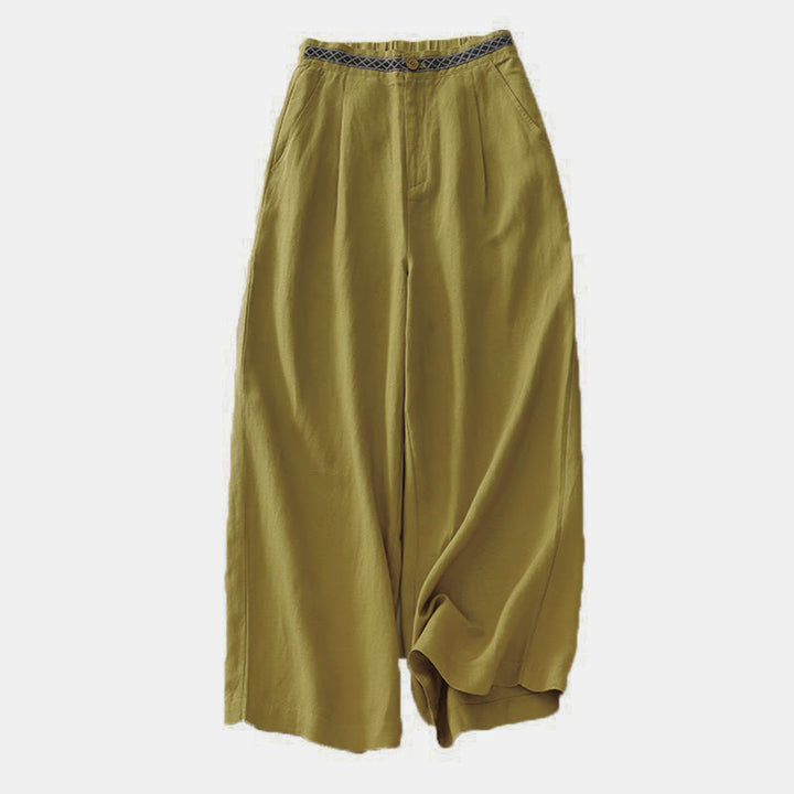 Buddha Stones Summer Plain Color 7-8 Length Women's Wide Leg Cropped Pants With Pockets Zipper - image 4