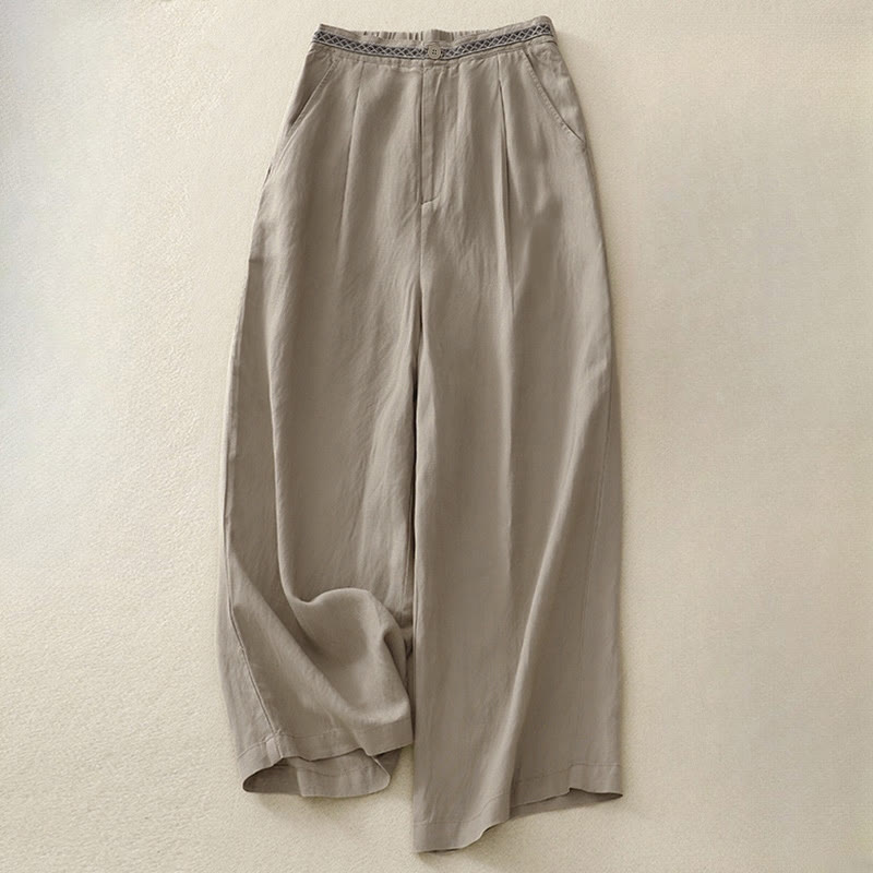 Buddha Stones Summer Plain Color 7-8 Length Women's Wide Leg Cropped Pants With Pockets Zipper - Tan - US8-10，UK/AU12-14，EU40-42 (2XL) - image 11