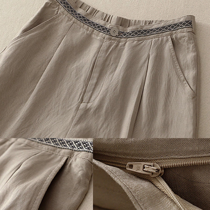 Buddha Stones Summer Plain Color 7-8 Length Women's Wide Leg Cropped Pants With Pockets Zipper - image 14
