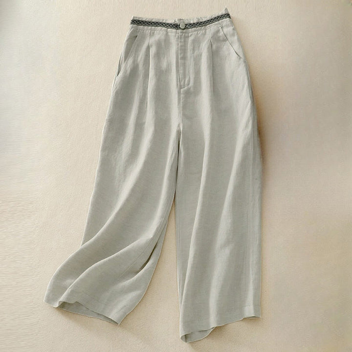 Buddha Stones Summer Plain Color 7-8 Length Women's Wide Leg Cropped Pants With Pockets Zipper - Beige - US8-10，UK/AU12-14，EU40-42 (2XL) - image 5