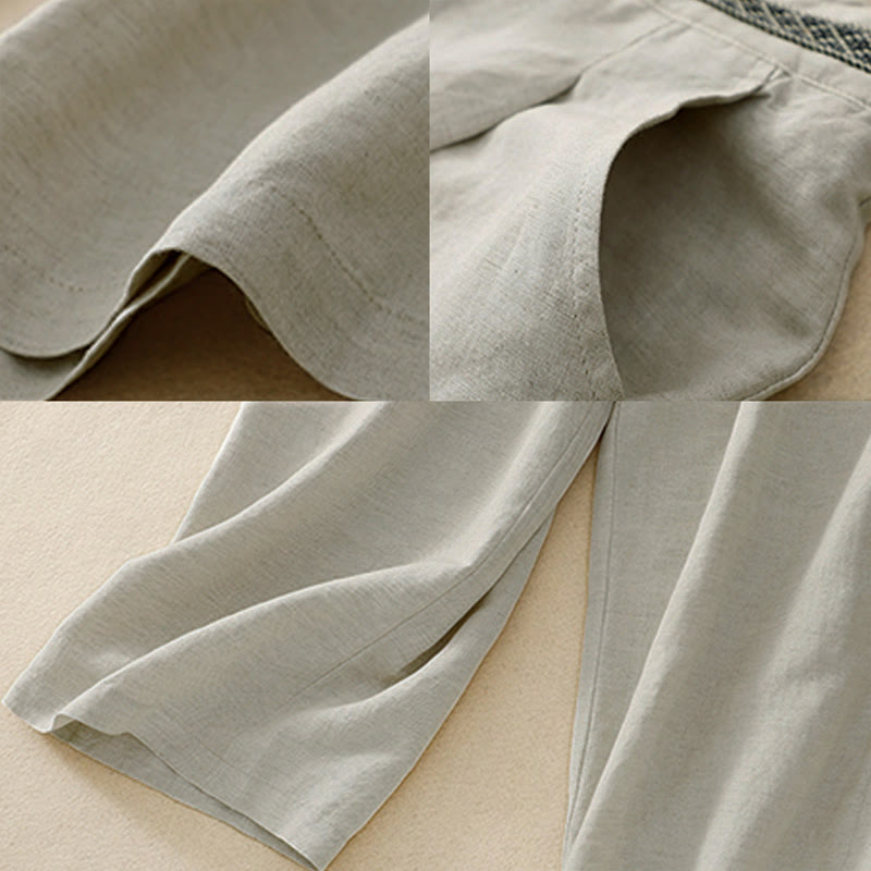 Buddha Stones Summer Plain Color 7-8 Length Women's Wide Leg Cropped Pants With Pockets Zipper - image 9