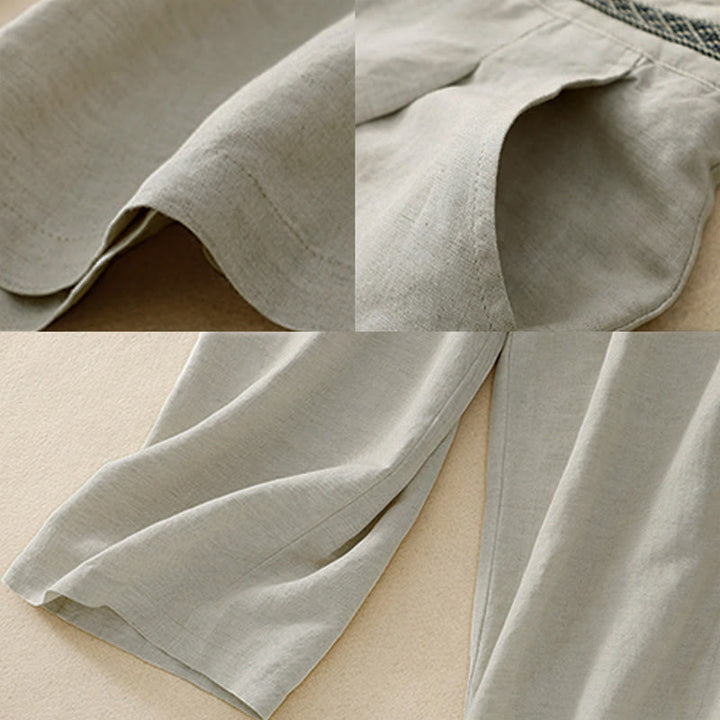 Buddha Stones Summer Plain Color 7-8 Length Women's Wide Leg Cropped Pants With Pockets Zipper - image 9