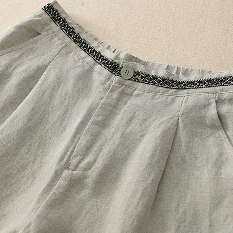 Buddha Stones Summer Plain Color 7-8 Length Women's Wide Leg Cropped Pants With Pockets Zipper - image 6
