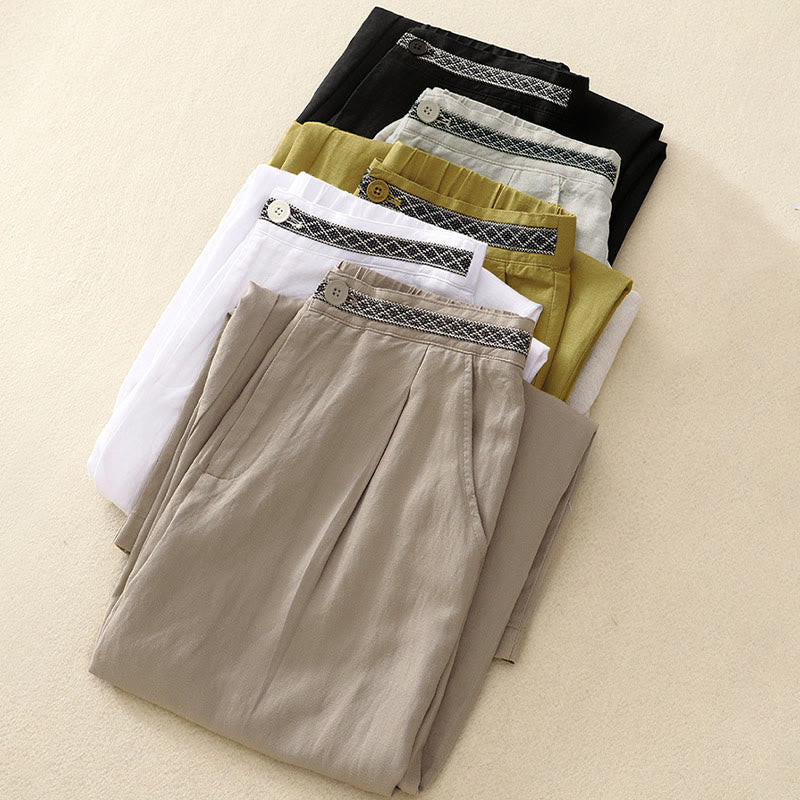 Buddha Stones Summer Plain Color 7-8 Length Women's Wide Leg Cropped Pants With Pockets Zipper - image 24