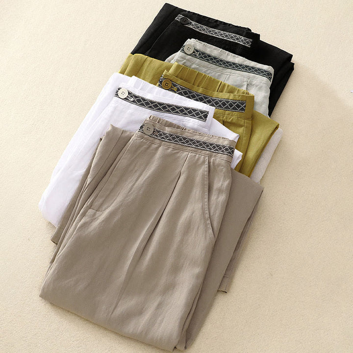Buddha Stones Summer Plain Color 7-8 Length Women's Wide Leg Cropped Pants With Pockets Zipper - image 24