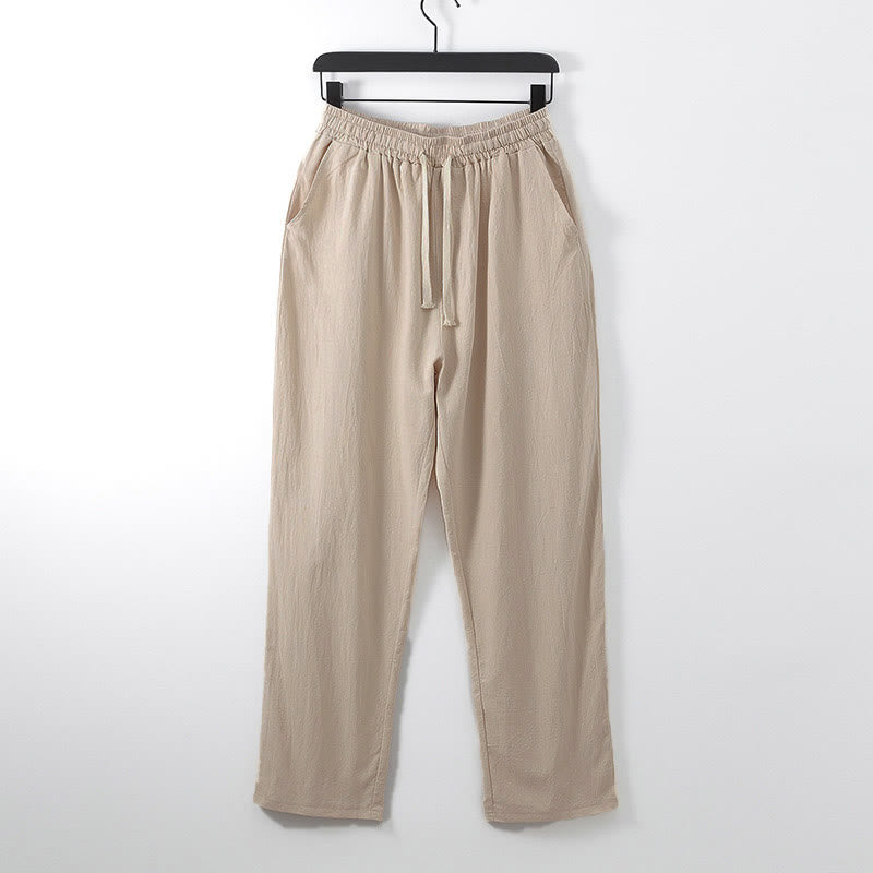 Buddha Stones Solid Color Cotton Linen Casual Loose Men's Pants With Pockets - PeachPuff - US/UK/AU54，EU64 (9XL) - image 7