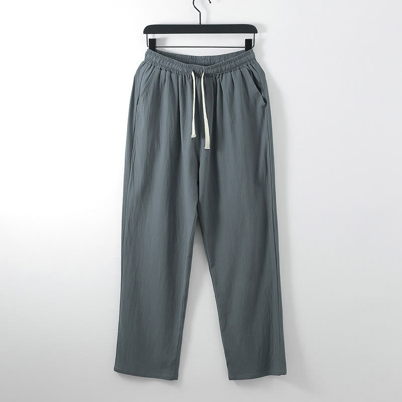 Buddha Stones Solid Color Cotton Linen Casual Loose Men's Pants With Pockets - DimGray - US/UK/AU54，EU64 (9XL) - image 0