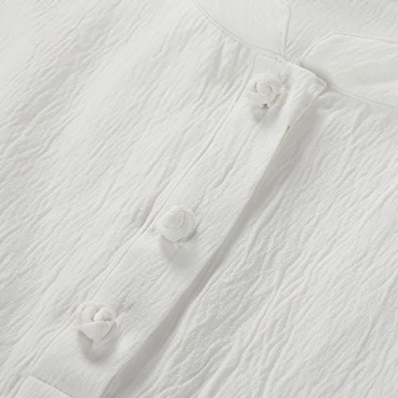 Buddha Stones Summer Tang Style Casual Mandarin Collar Embroidery Crane Men's Short Sleeve Shirts - image 7