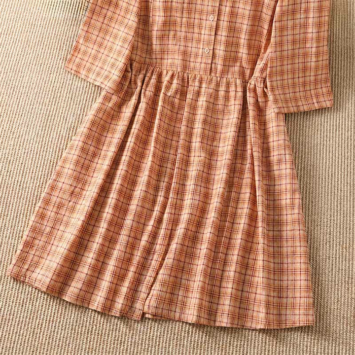 Buddha Stones Summer Casual Vintage Plaid Women's Three-Quarter Sleeve Dress With Pocket - image 11
