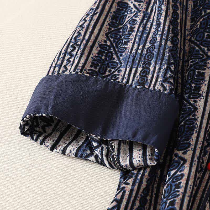Buddha Stones Summer Tang Style Boho Mandarin Collar Geometric Women's Three-Quarter Sleeve Dress With Pocket - image 7