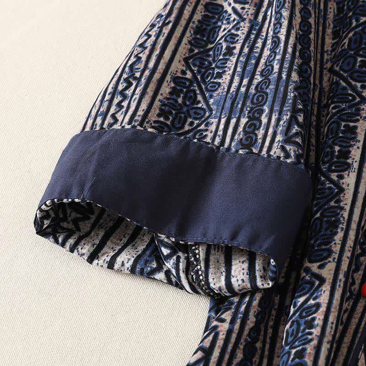 Buddha Stones Summer Tang Style Boho Mandarin Collar Geometric Women's Three-Quarter Sleeve Dress With Pocket - image 7