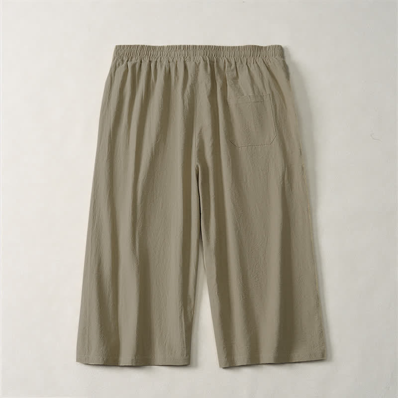 Buddha Stones Summer Casual Minimalist Drawstring Solid Capri Pants Men's Straight Leg Pants With Pocket - image 1