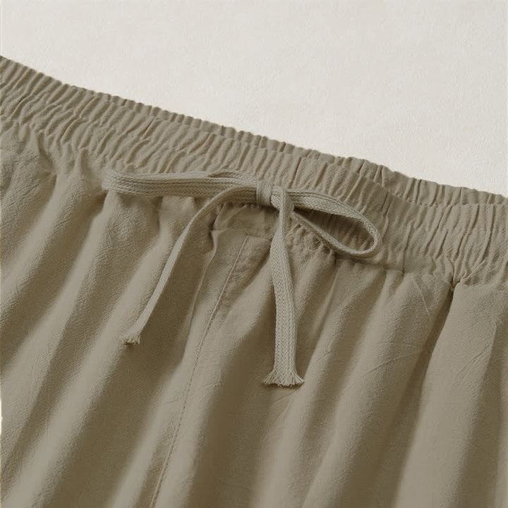 Buddha Stones Summer Casual Minimalist Drawstring Solid Capri Pants Men's Straight Leg Pants With Pocket - image 3