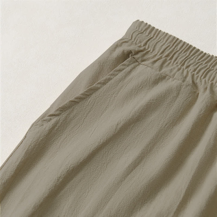 Buddha Stones Summer Casual Minimalist Drawstring Solid Capri Pants Men's Straight Leg Pants With Pocket - image 2