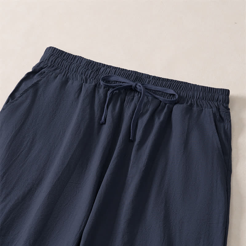 Buddha Stones Summer Casual Minimalist Drawstring Solid Capri Pants Men's Straight Leg Pants With Pocket - image 10