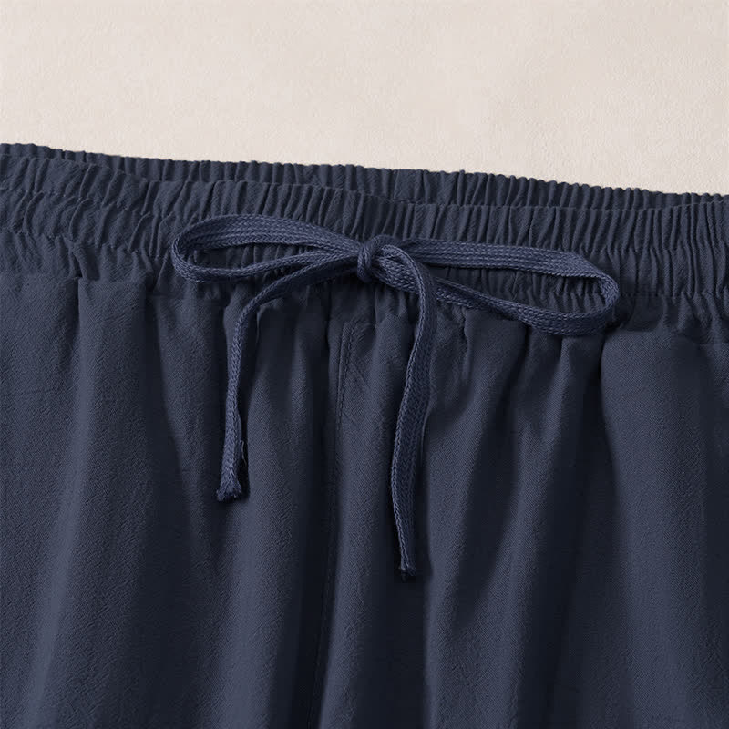 Buddha Stones Summer Casual Minimalist Drawstring Solid Capri Pants Men's Straight Leg Pants With Pocket - image 11