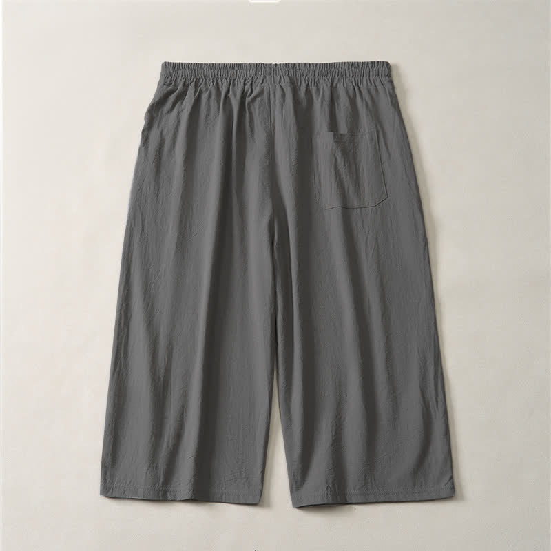 Buddha Stones Summer Casual Minimalist Drawstring Solid Capri Pants Men's Straight Leg Pants With Pocket - image 17