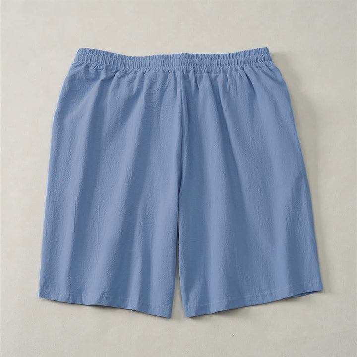 Buddha Stones Summer Casual Drawstring Solid Cotton Men's Shorts With Pockets - image 1