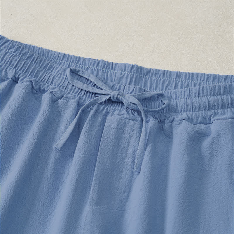 Buddha Stones Summer Casual Drawstring Solid Cotton Men's Shorts With Pockets - image 3