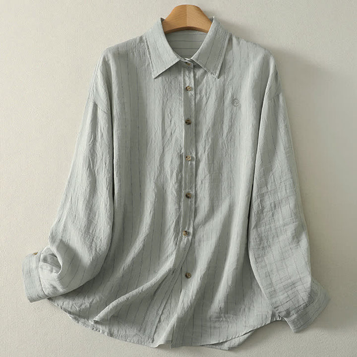 Buddha Stones Summer Casual Minimalist Button-Up Solid Women's Long Sleeve Shirts - LightSteelBlue - US8-10, UK/AU12-14, EU40-42 (2XL) - image 15