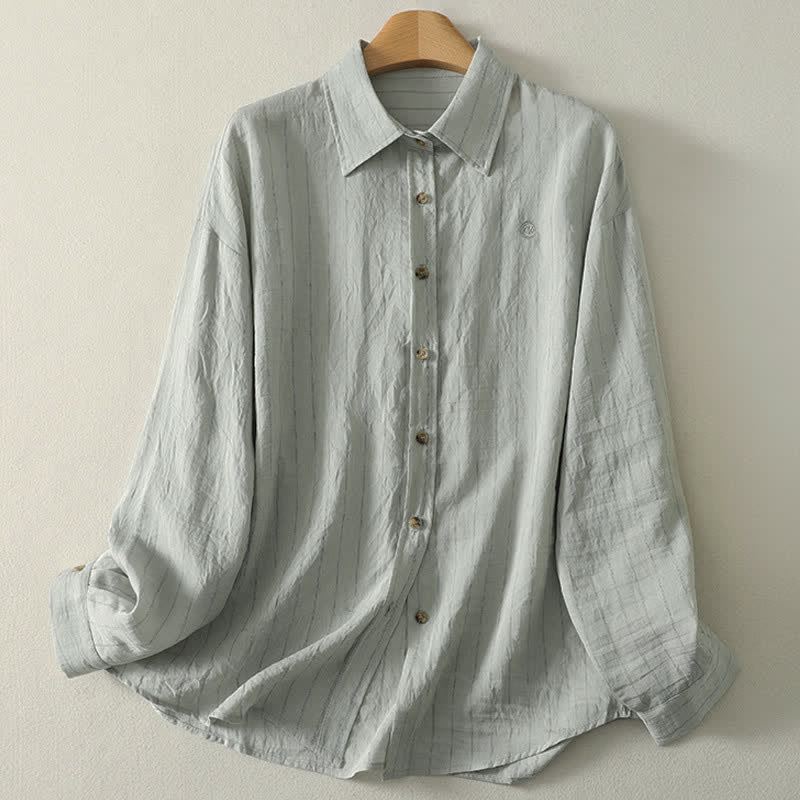 Buddha Stones Summer Casual Minimalist Button-Up Solid Women's Long Sleeve Shirts - LightSteelBlue - US8-10, UK/AU12-14, EU40-42 (2XL) - image 4