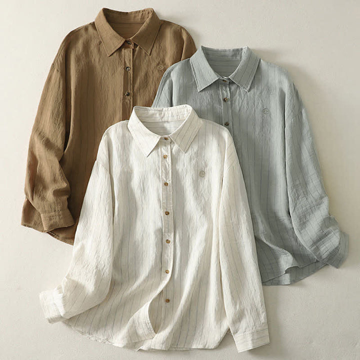 Buddha Stones Summer Casual Minimalist Button-Up Solid Women's Long Sleeve Shirts - image 19