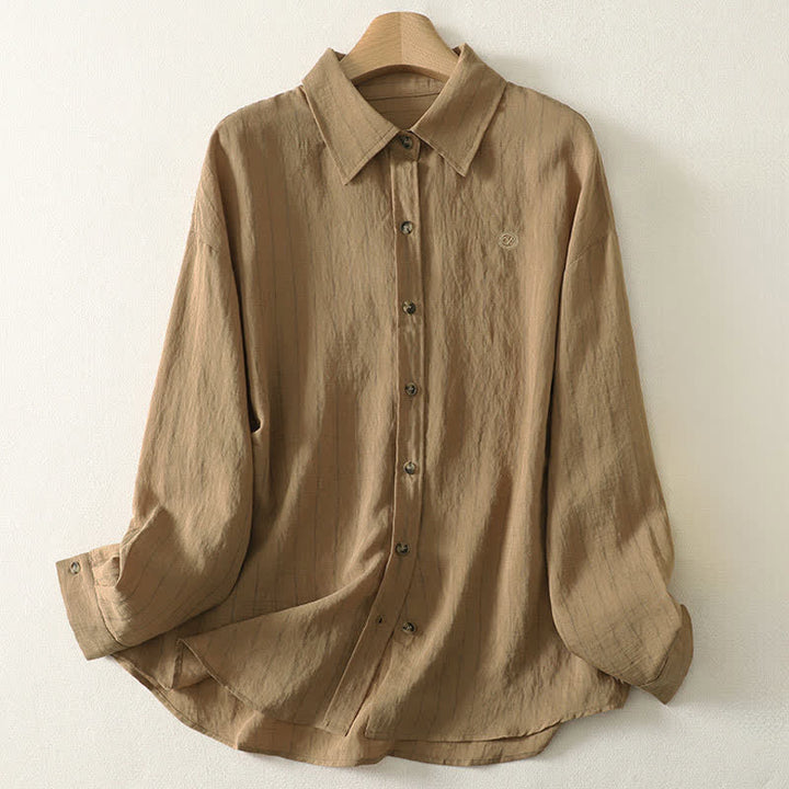 Buddha Stones Summer Casual Minimalist Button-Up Solid Women's Long Sleeve Shirts - Tan - US8-10, UK/AU12-14, EU40-42 (2XL) - image 11