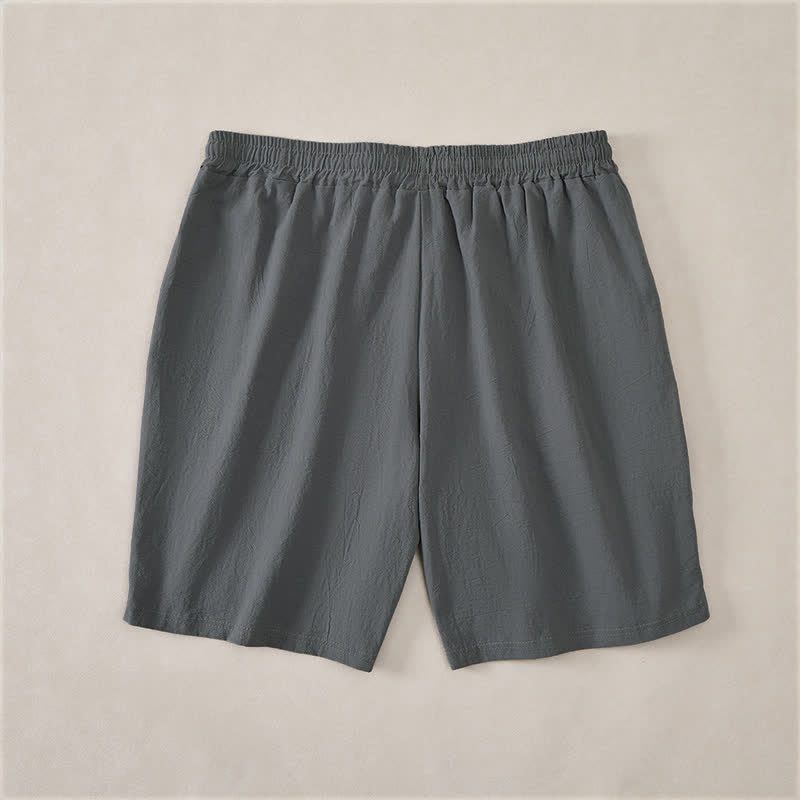 Buddha Stones Summer Casual Drawstring Solid Cotton Men's Shorts With Pockets - image 8
