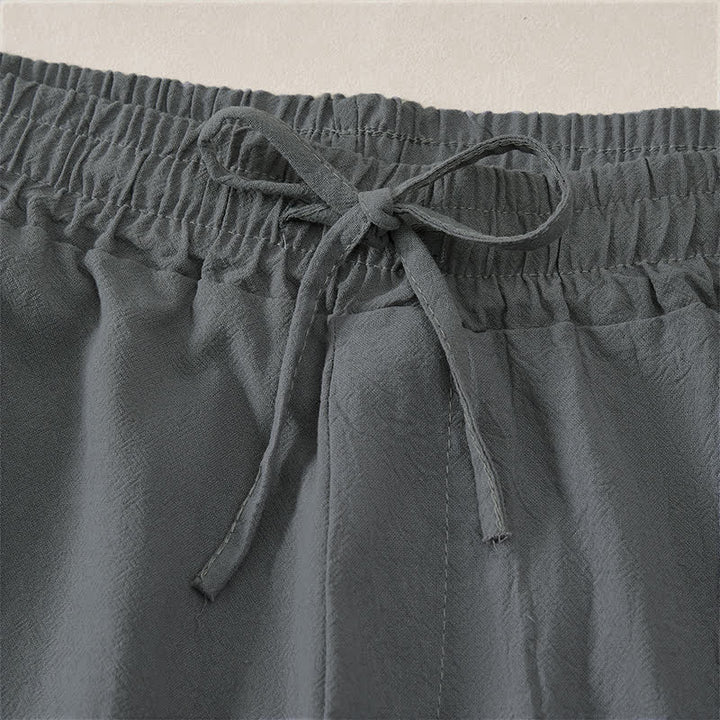 Buddha Stones Summer Casual Drawstring Solid Cotton Men's Shorts With Pockets - image 10
