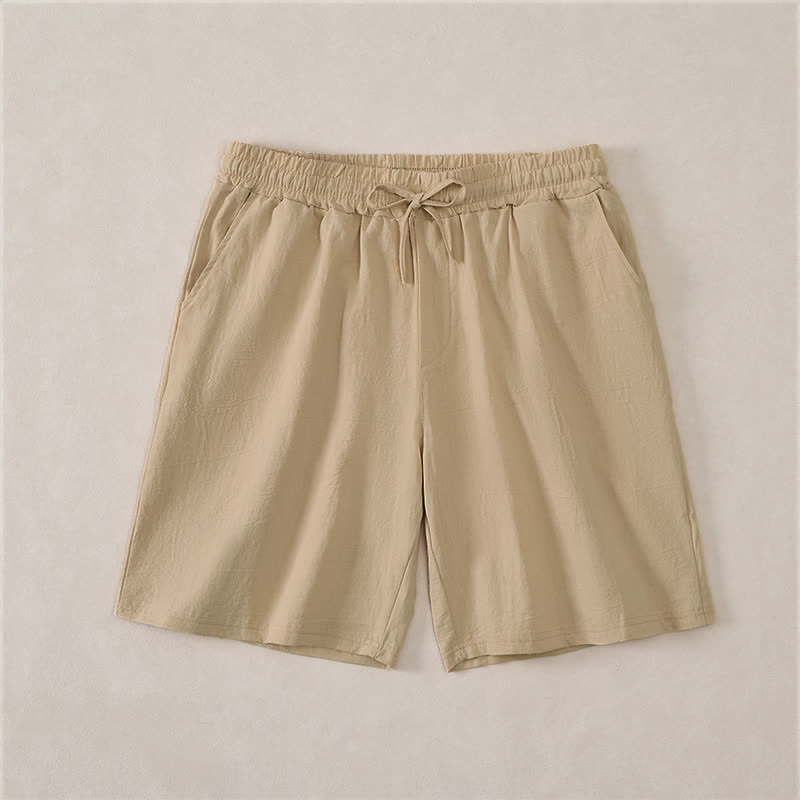 Buddha Stones Summer Casual Drawstring Solid Cotton Men's Shorts With Pockets - Tan - US/UK/AU44，EU54 (3XL) - image 16