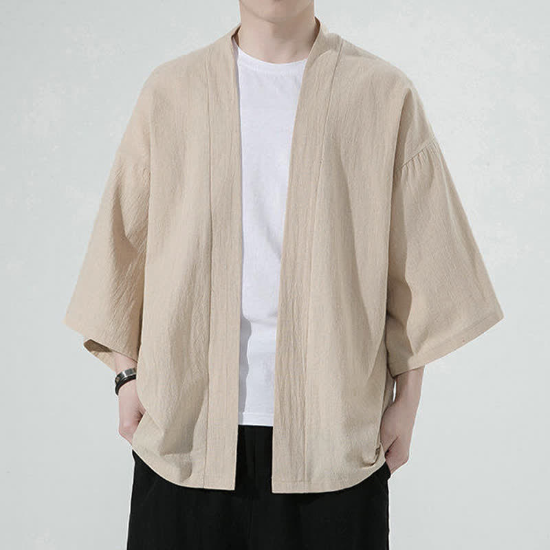 Buddha Stones Summer Casual Minimalist Solid Men's Kimonos - Tan - US/UK/AU46, EU56 (5XL) - image 4