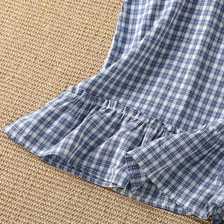 Buddha Stones Summer Casual Vintage Ruffle V-Neck Plaid Tank Top Women's Sleeveless T-Shirts - image 5