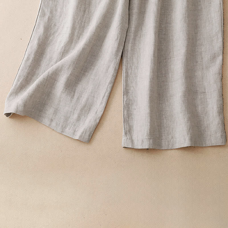 Buddha Stones Summer Casual Minimalist Button-Up Solid Ankle Pants Women's Wide Leg Pants With Pocket - image 15
