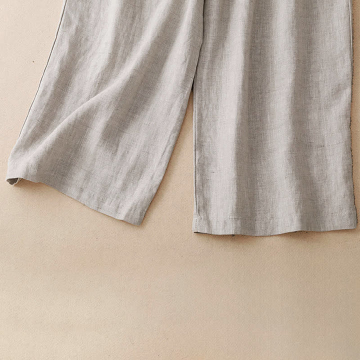 Buddha Stones Summer Casual Minimalist Button-Up Solid Ankle Pants Women's Wide Leg Pants With Pocket - image 15