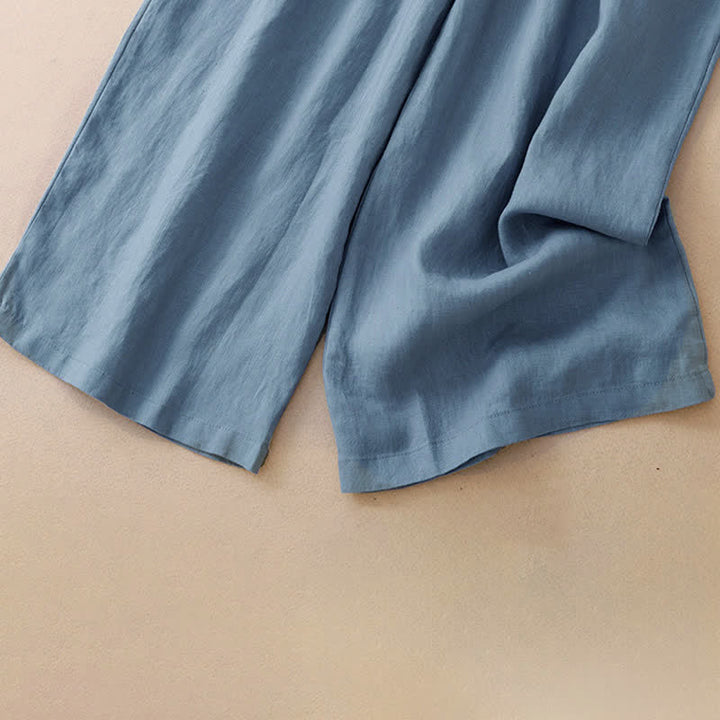 Buddha Stones Summer Casual Minimalist Button-Up Solid Ankle Pants Women's Wide Leg Pants With Pocket - image 5