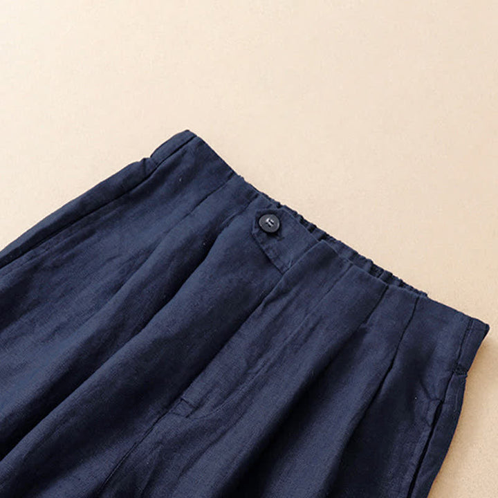 Buddha Stones Summer Casual Minimalist Button-Up Solid Ankle Pants Women's Wide Leg Pants With Pocket - image 7