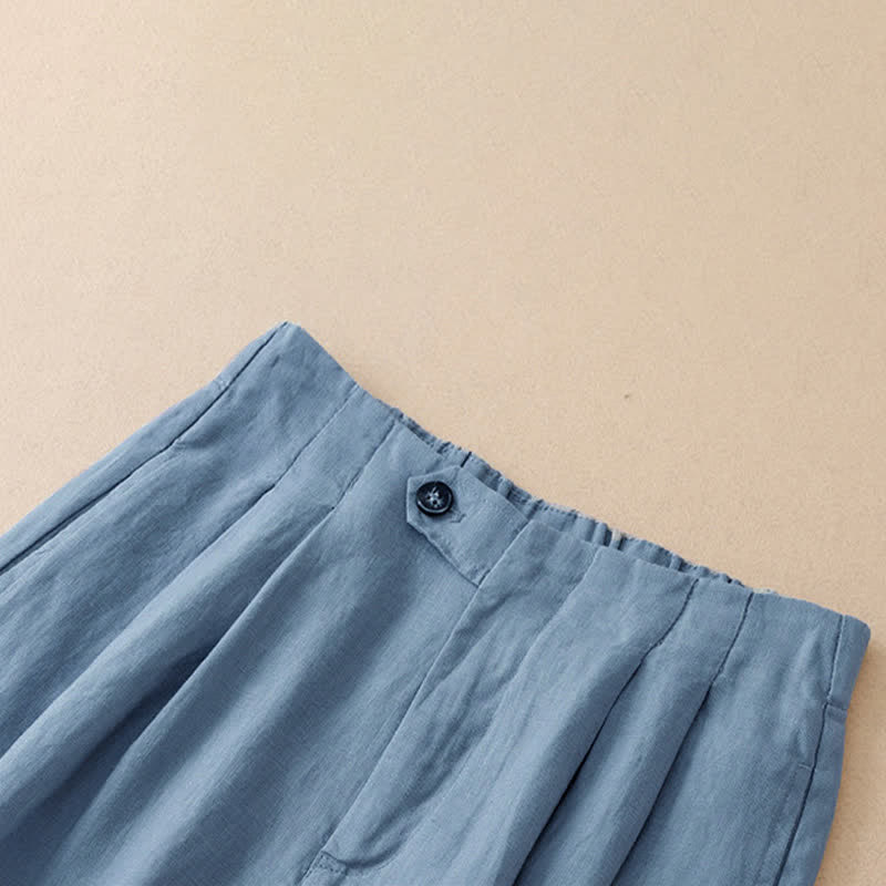 Buddha Stones Summer Casual Minimalist Button-Up Solid Ankle Pants Women's Wide Leg Pants With Pocket - image 1