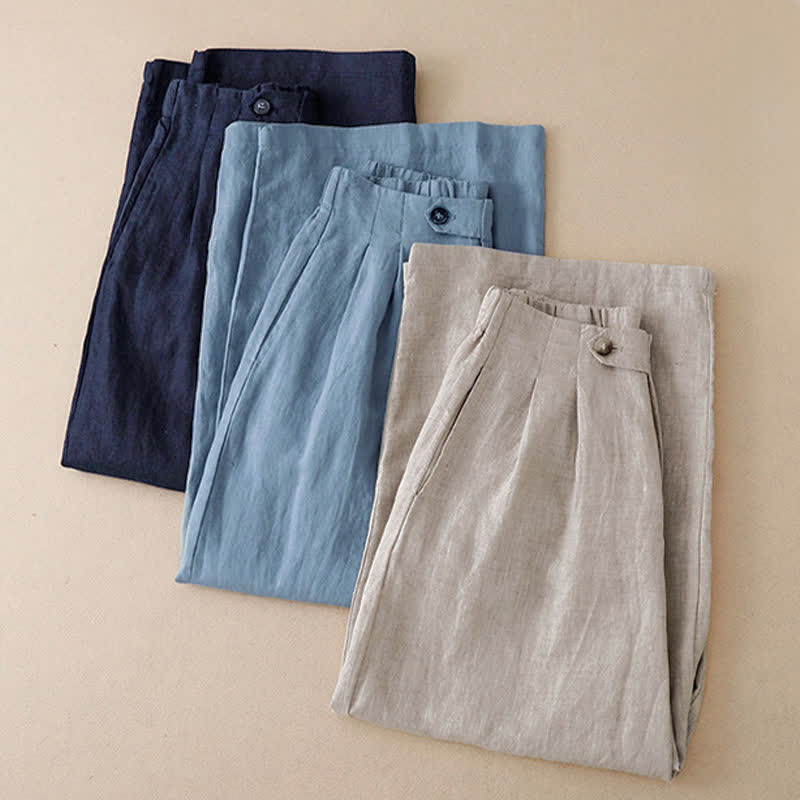 Buddha Stones Summer Casual Minimalist Button-Up Solid Ankle Pants Women's Wide Leg Pants With Pocket - image 21
