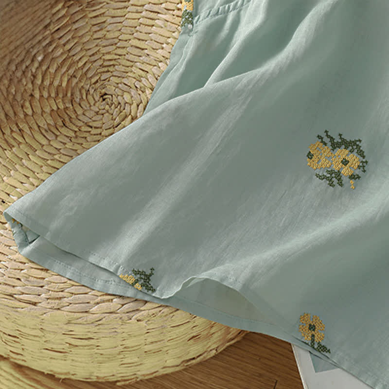Buddha Stones Summer Casual Tang Style Mandarin Collar Embroidery Floral Tank Top Women's Sleeveless Shirts - image 14