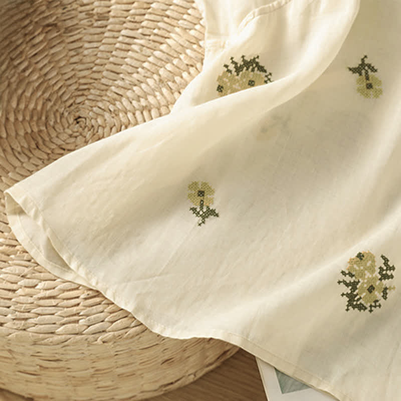 Buddha Stones Summer Casual Tang Style Mandarin Collar Embroidery Floral Tank Top Women's Sleeveless Shirts - image 6