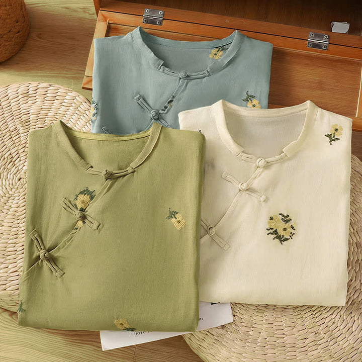 Buddha Stones Summer Casual Tang Style Mandarin Collar Embroidery Floral Tank Top Women's Sleeveless Shirts - image 22
