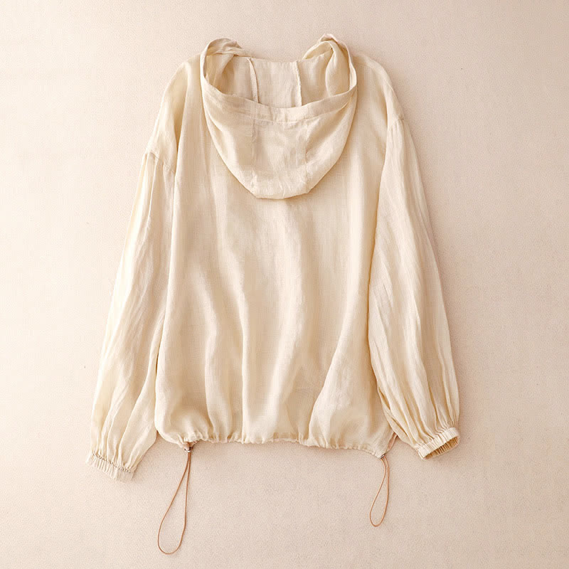 Buddha Stones Summer Casual Minimalist Button-Up Drawstring Solid Women's Long Sleeve Shirts With Pocket - image 1