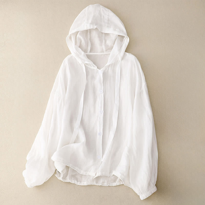 Buddha Stones Summer Casual Minimalist Button-Up Drawstring Solid Women's Long Sleeve Shirts With Pocket - White - US14, UK/AU18, EU46 (2XL) - image 5