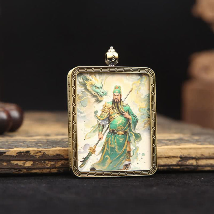 Buddha Stones Copper Lord Guan Protection Braided Tassel Thangka Necklace - image 2