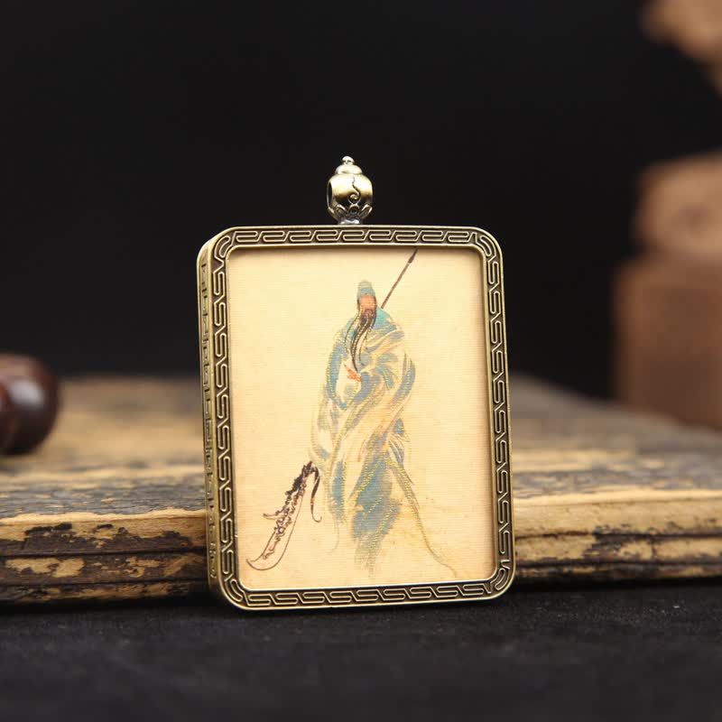 Buddha Stones Copper Lord Guan Protection Braided Tassel Thangka Necklace - image 18